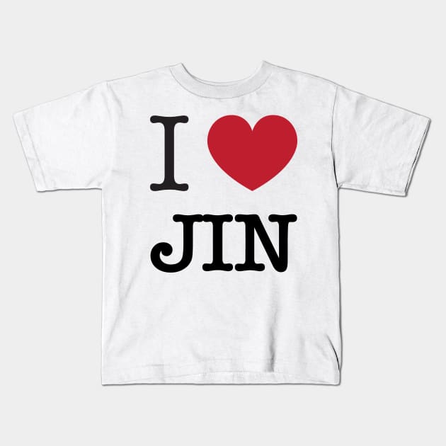 I love BTS Jin Kim Seokjin typography Morcaworks Kids T-Shirt by Oricca